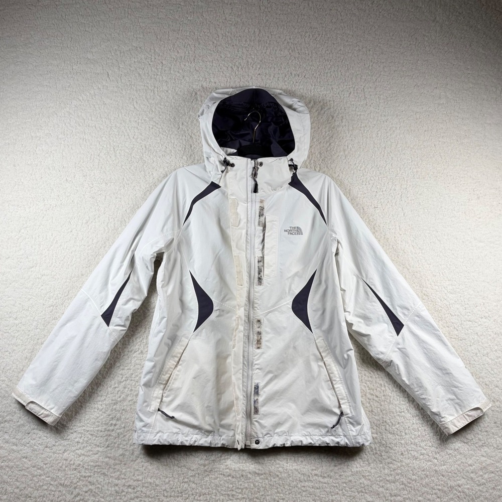THE NORTH FACE HyVent Jacket Womens L White Waterproof Hooded Rain Coat Full Zip
